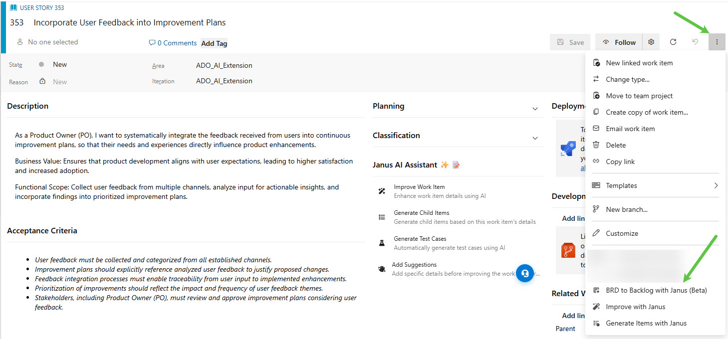 BRD to Backlog option in context menu