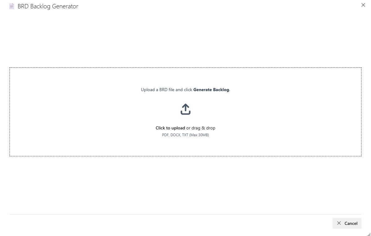BRD to Backlog generator processing a document