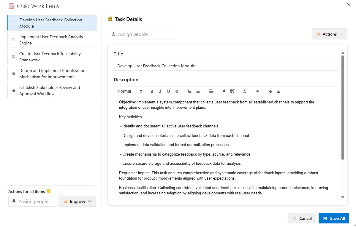 Janus Generate Child Items modal