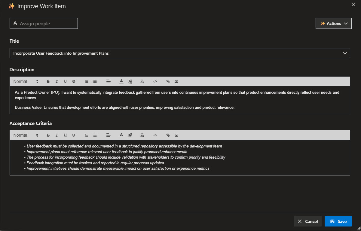 Janus Improve Work Item in dark mode