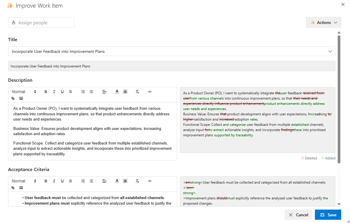 Visual diff between original and improved description