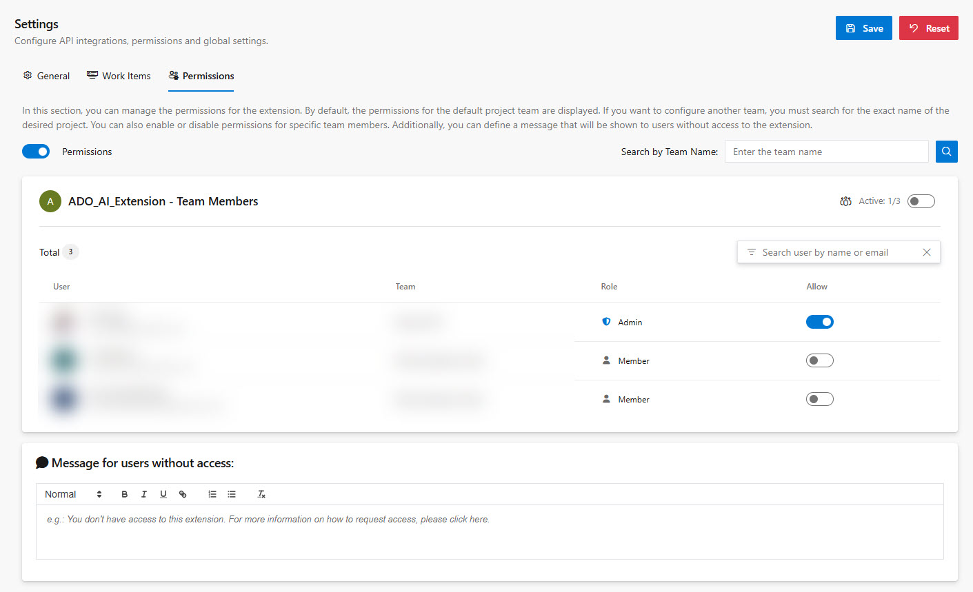 Janus Permissions Settings tab